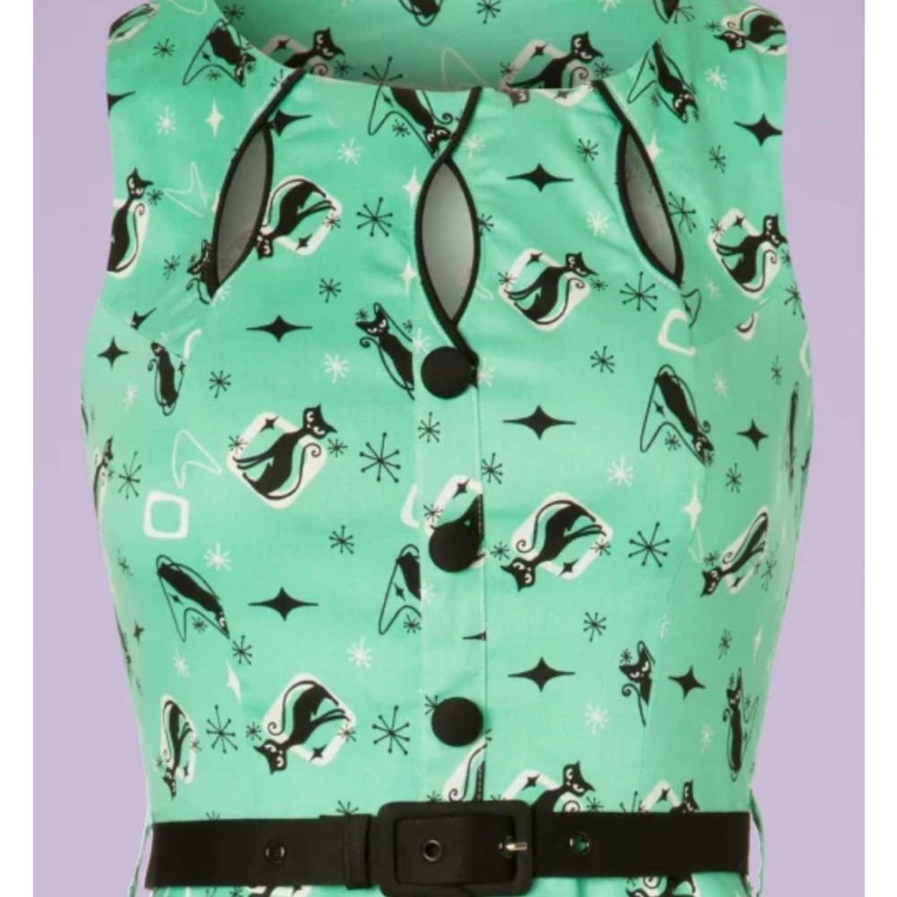 Voodoo Vixen Mint Green Skater Dress with Black Accents - Picture 7 of 8